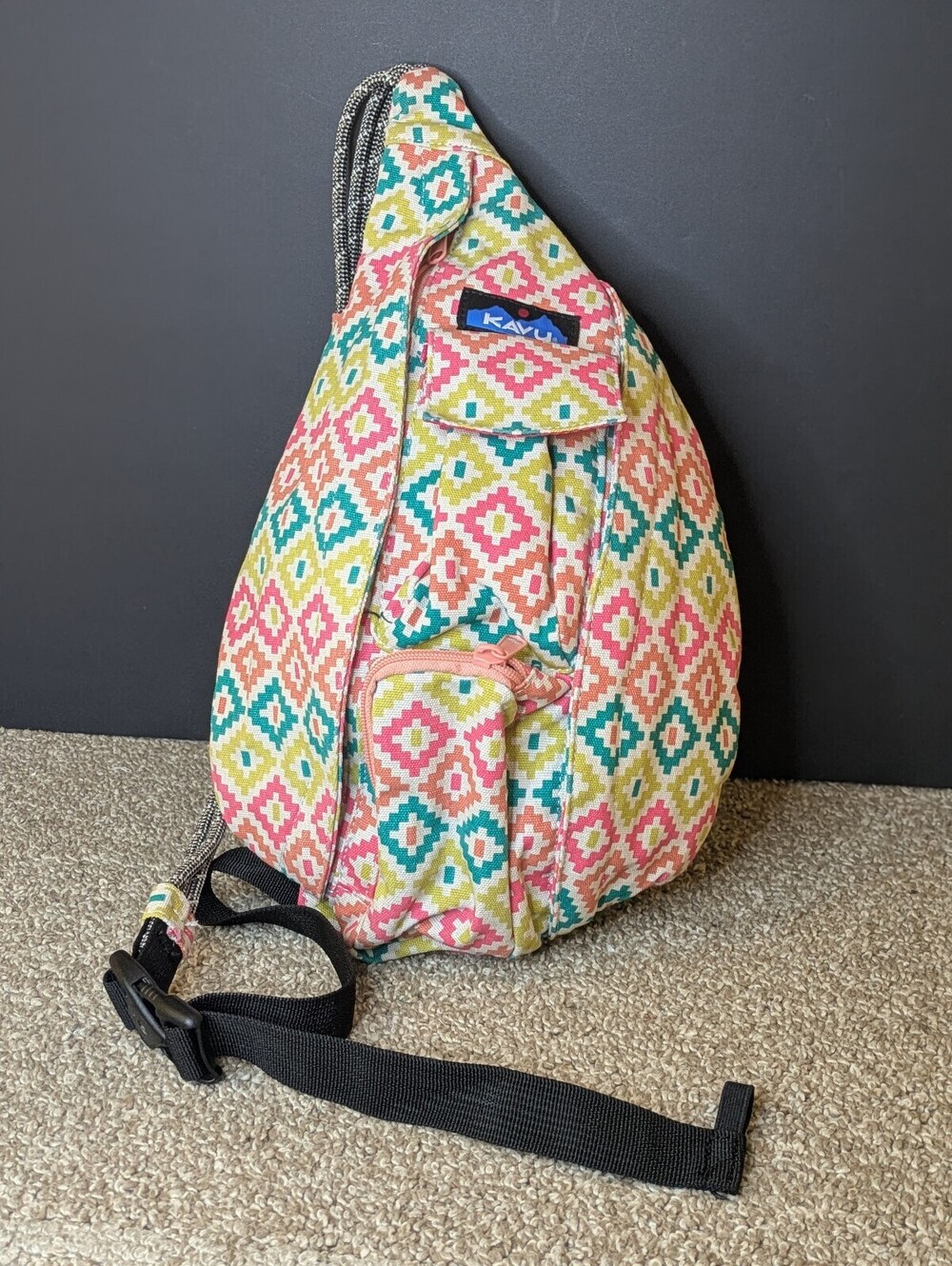KAVU Rope Sling Crossbody Bag Spring Montage Aztec Geometric Cotton Canvas Pack
